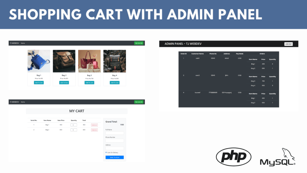 How to create a shopping cart with admin panel using PHP & MySQL