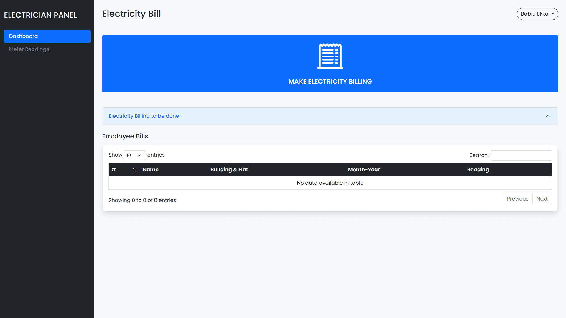 Electricity billing panel