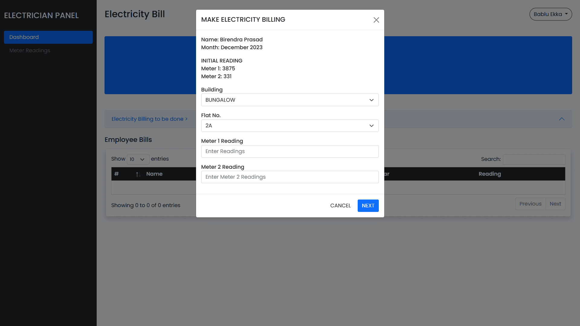 Make electricity billing form