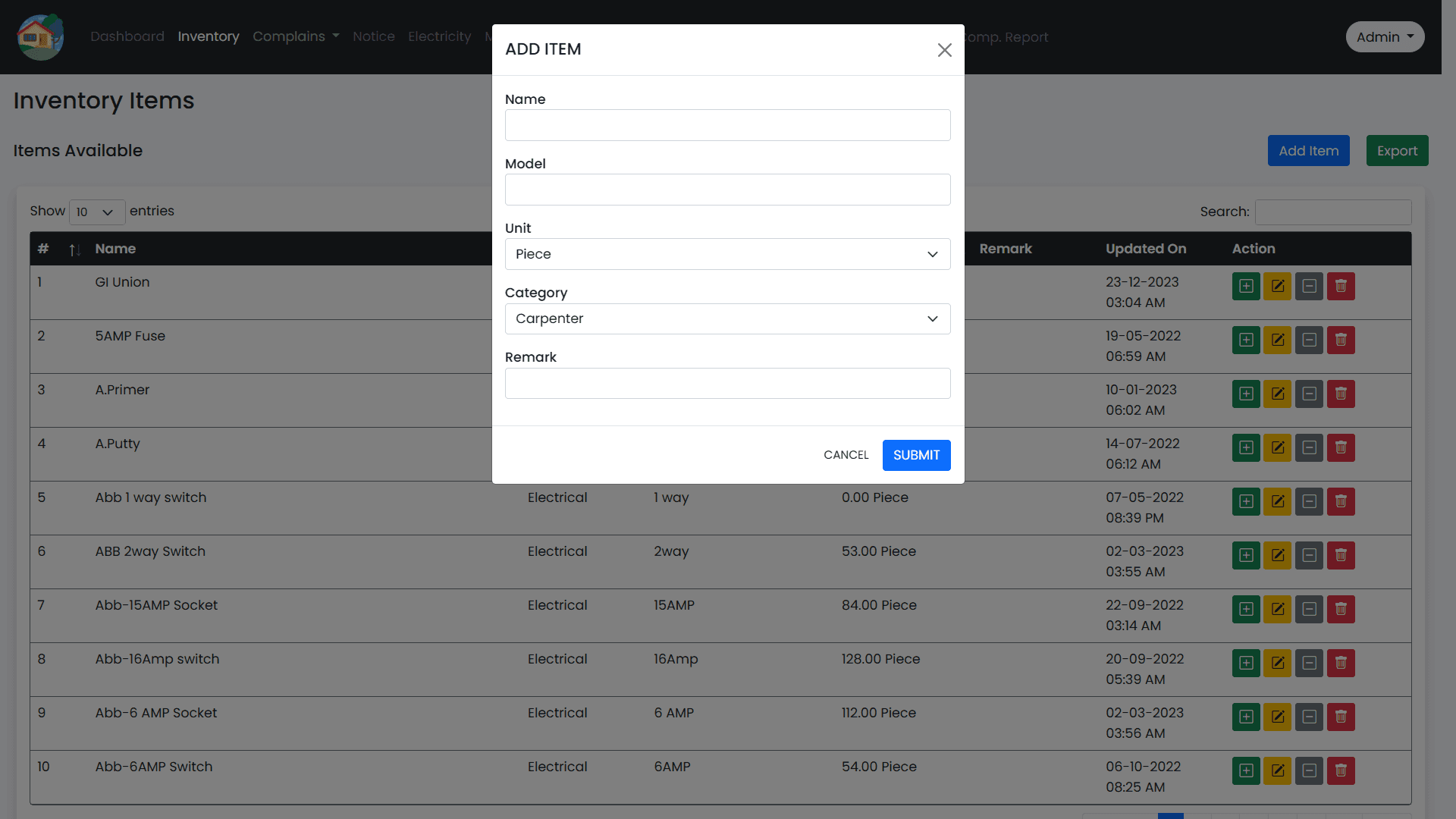 Inventory management - Add item form