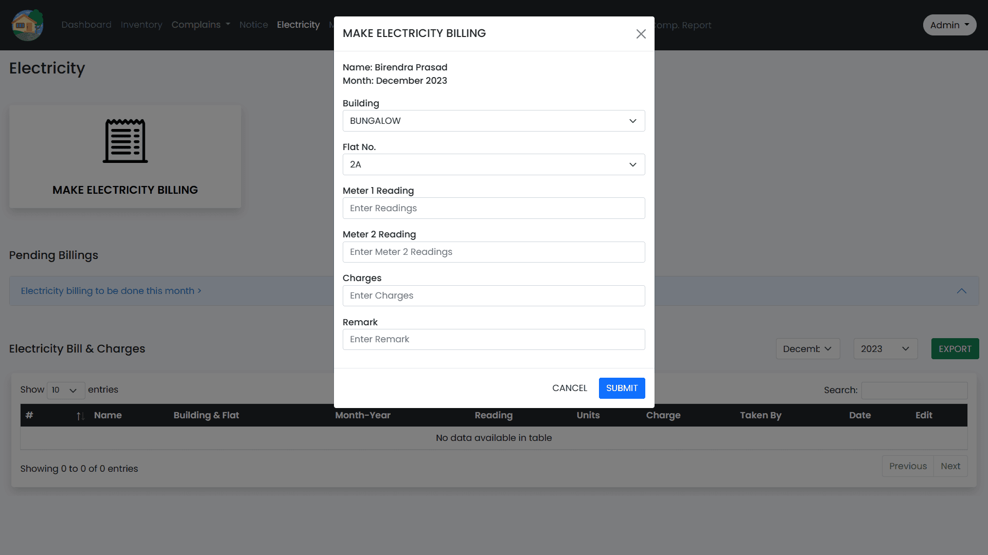 Make electricity billing form