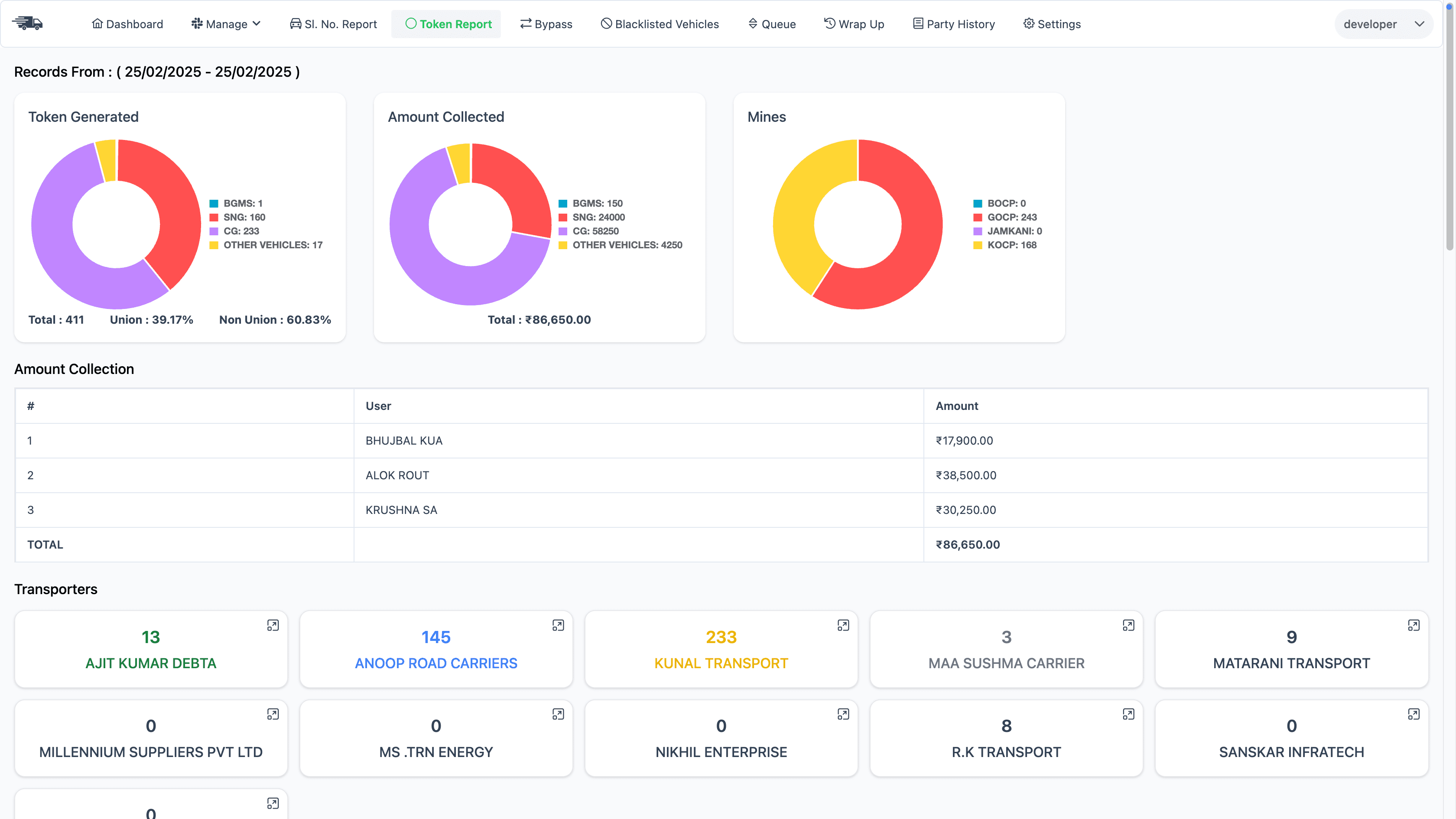Token generation report page with stats (1)