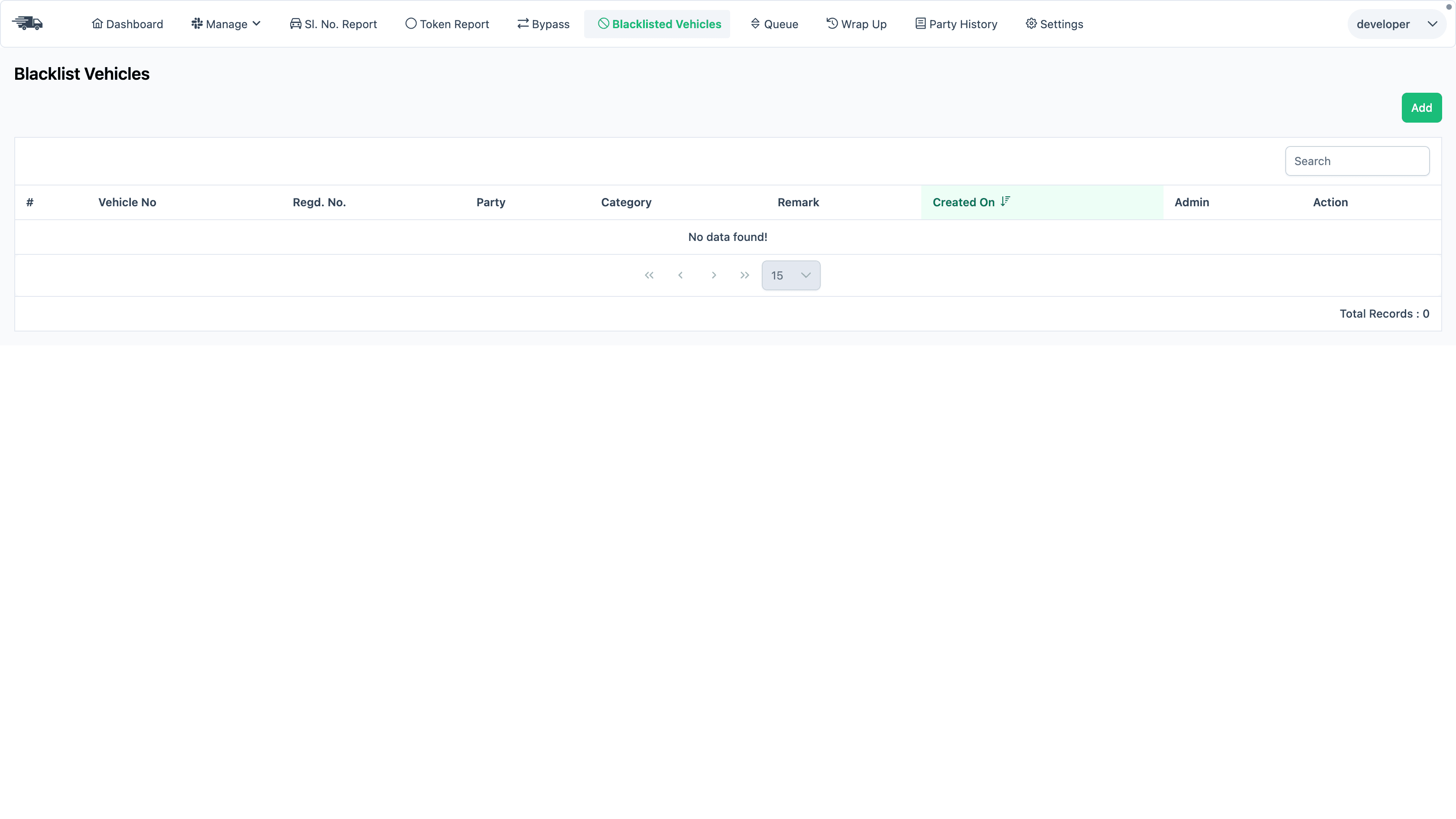 Blacklist vehicle page