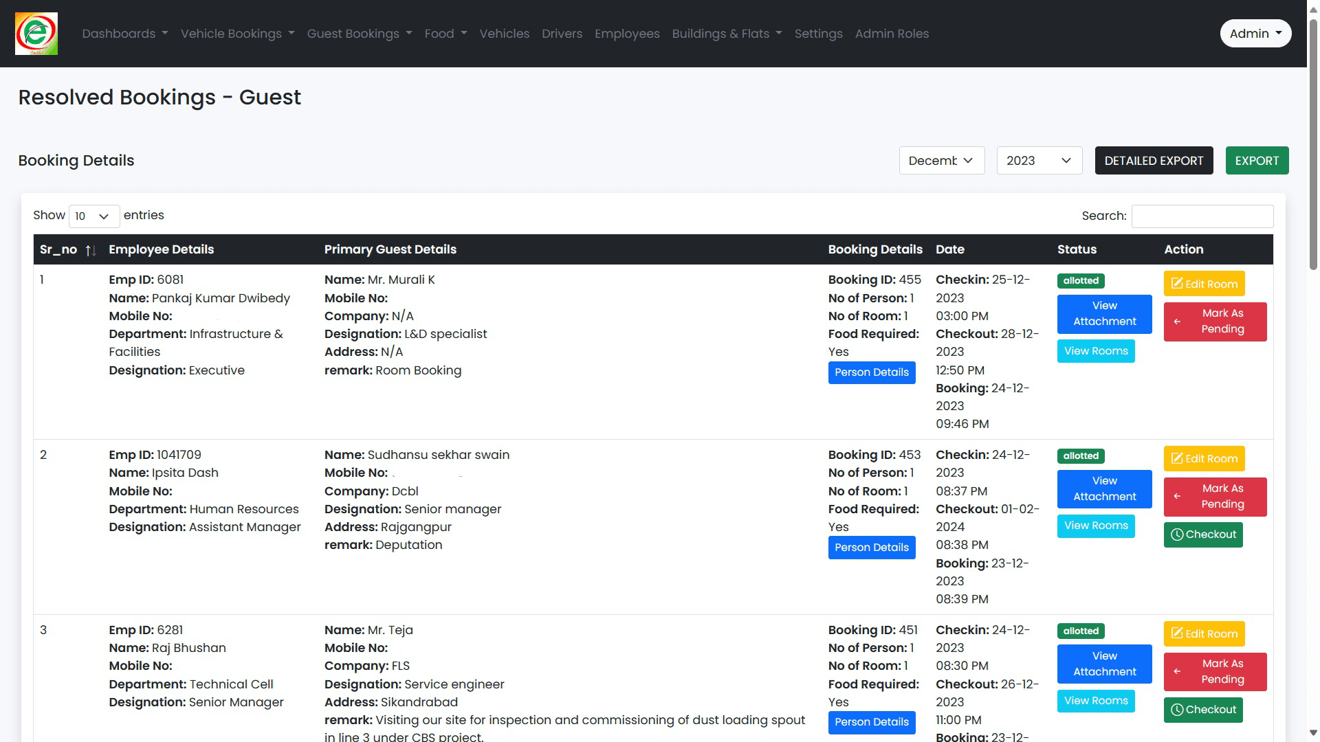 Resolved guest house bookings