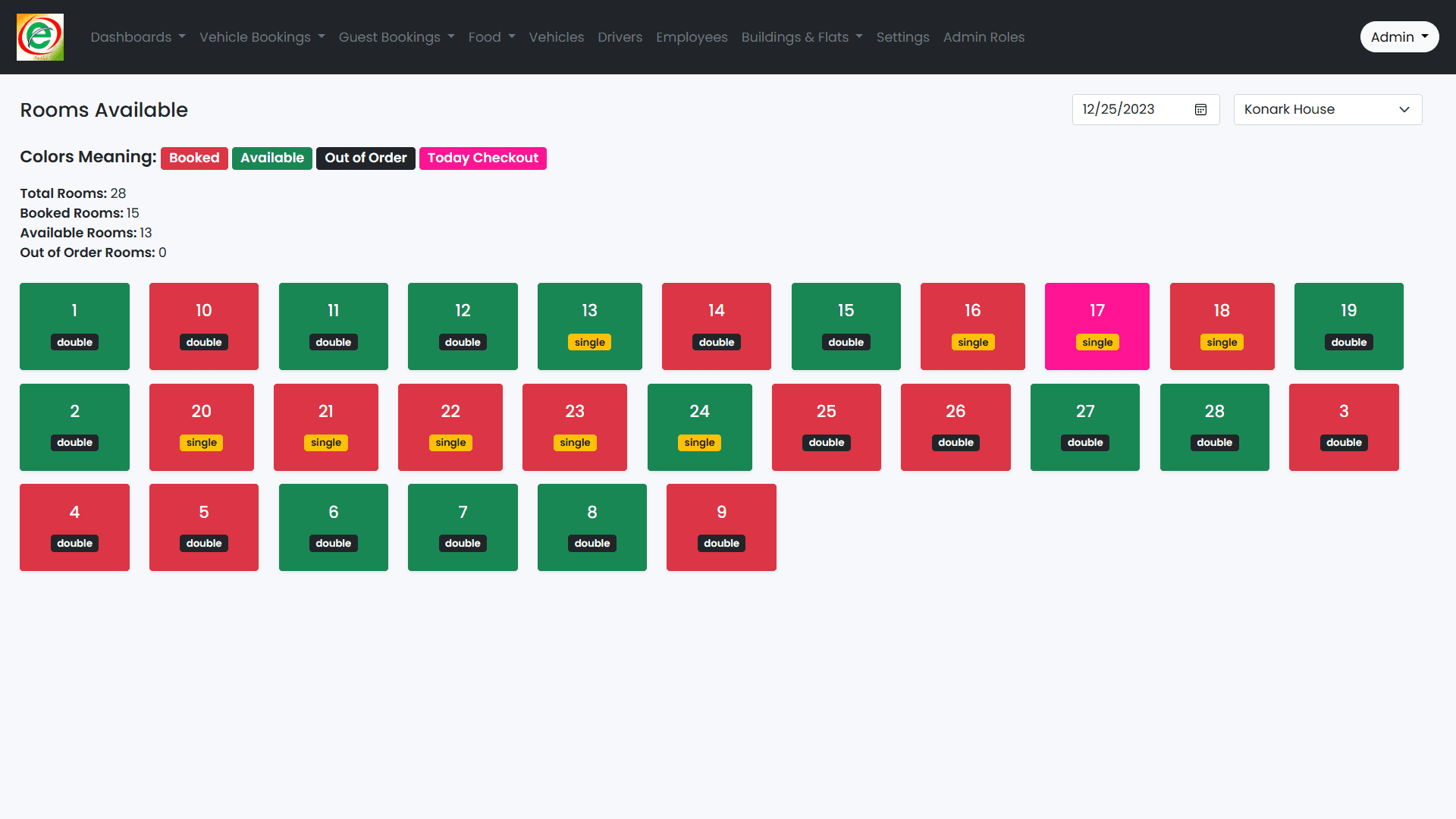 Rooms availability page