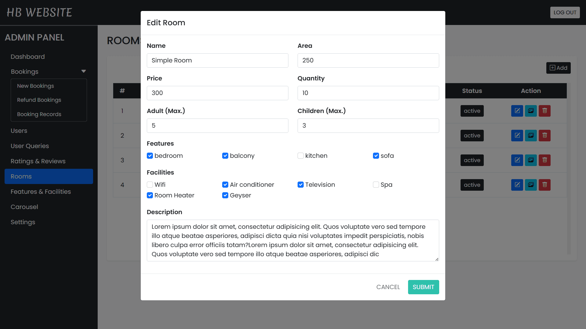 Add or remove room images