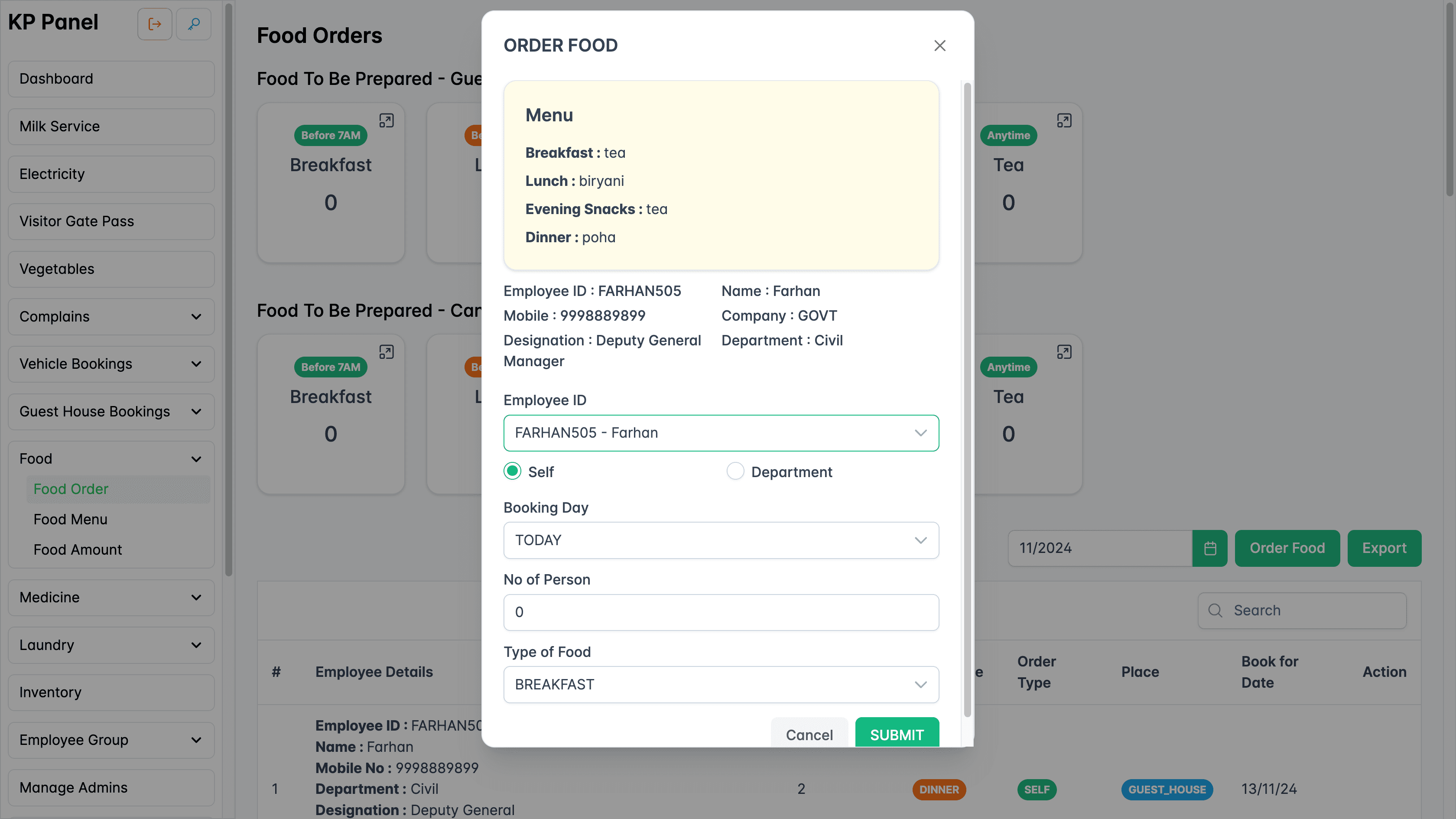 Add order form