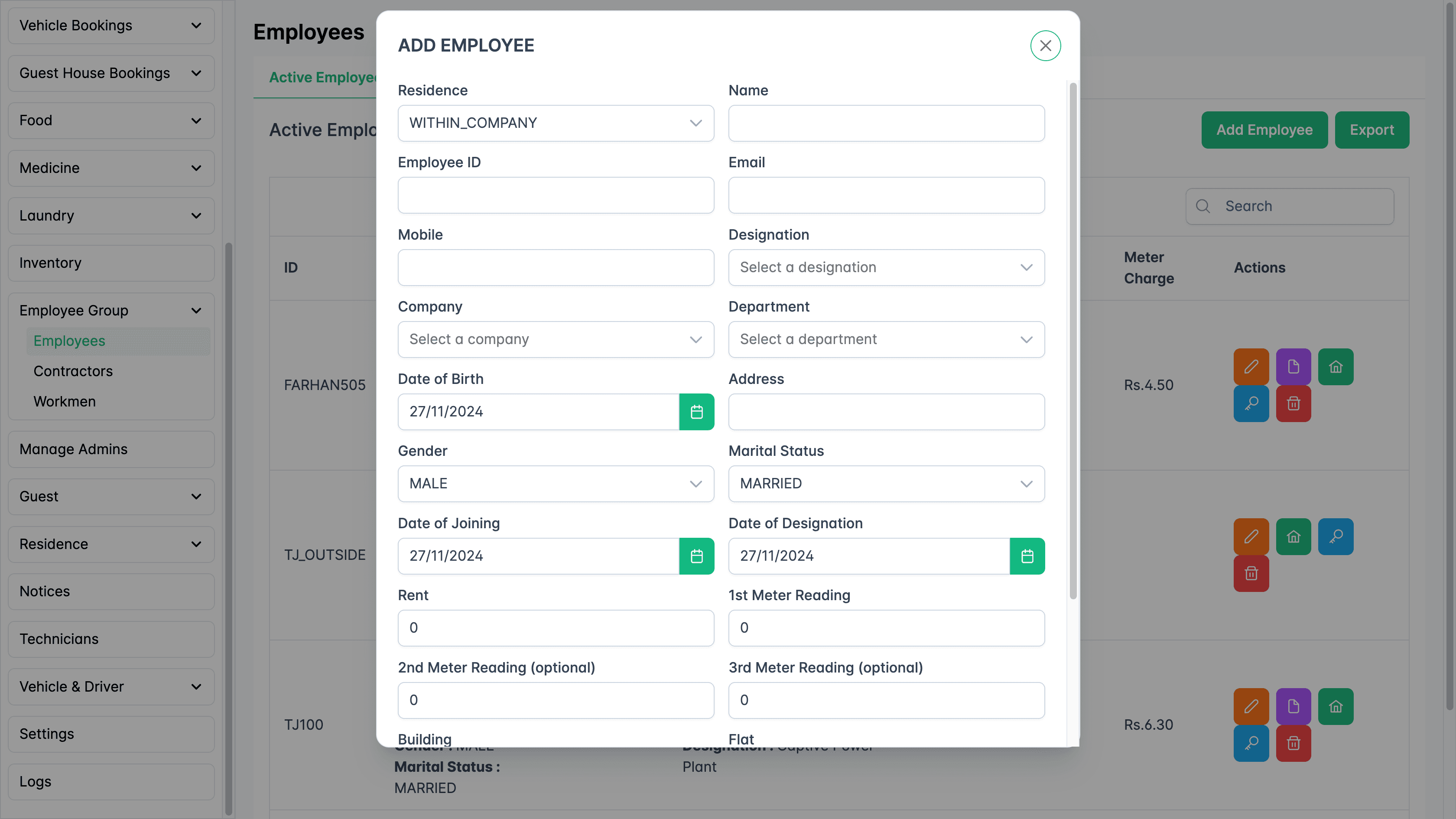 Add employee form