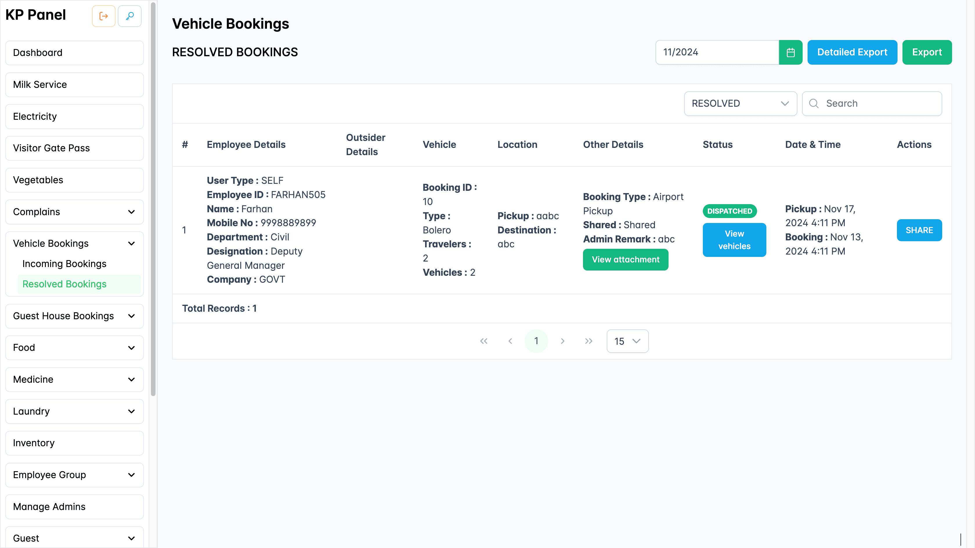 Resolved vehicle booking page