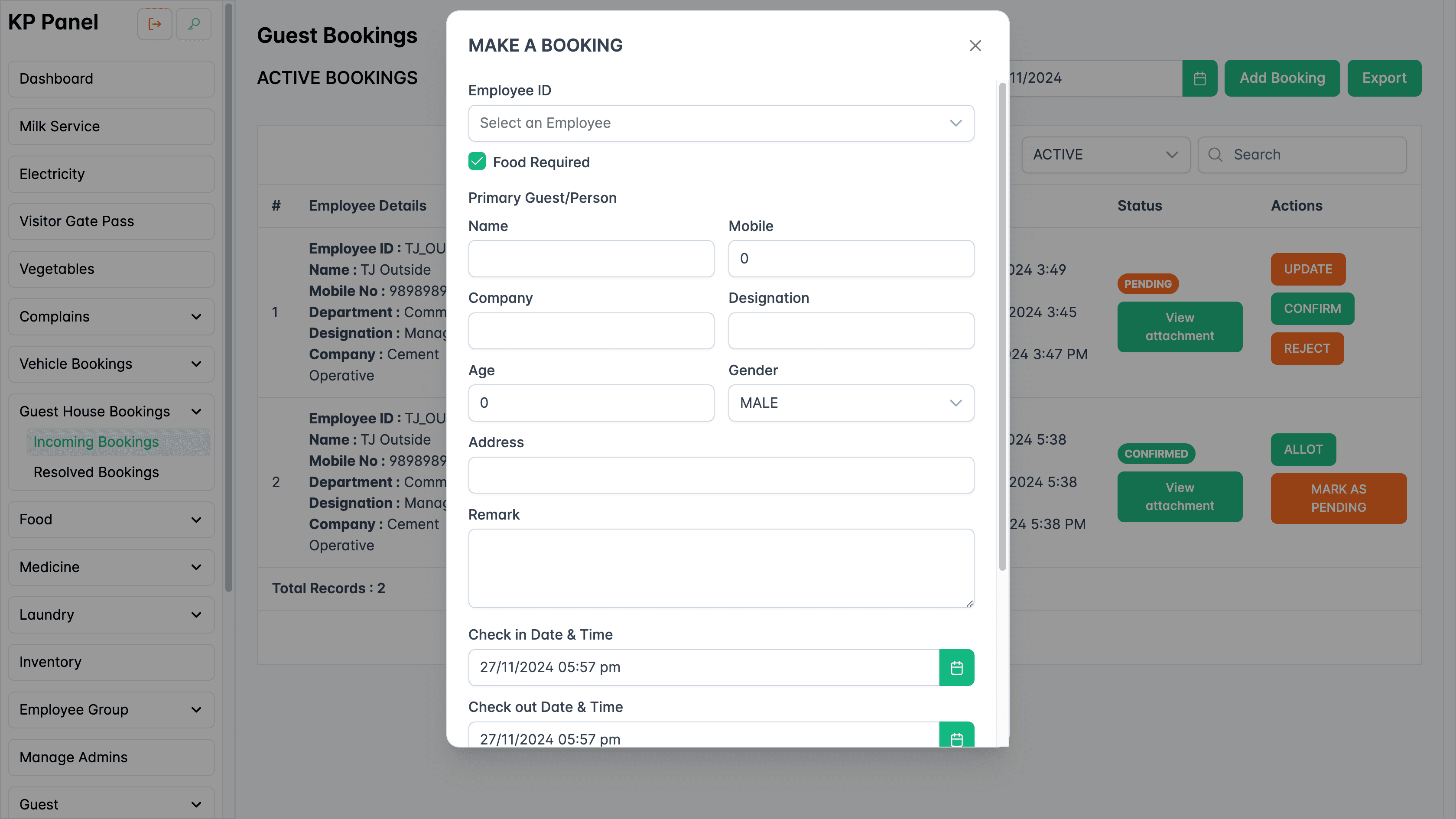 Add guest house booking form