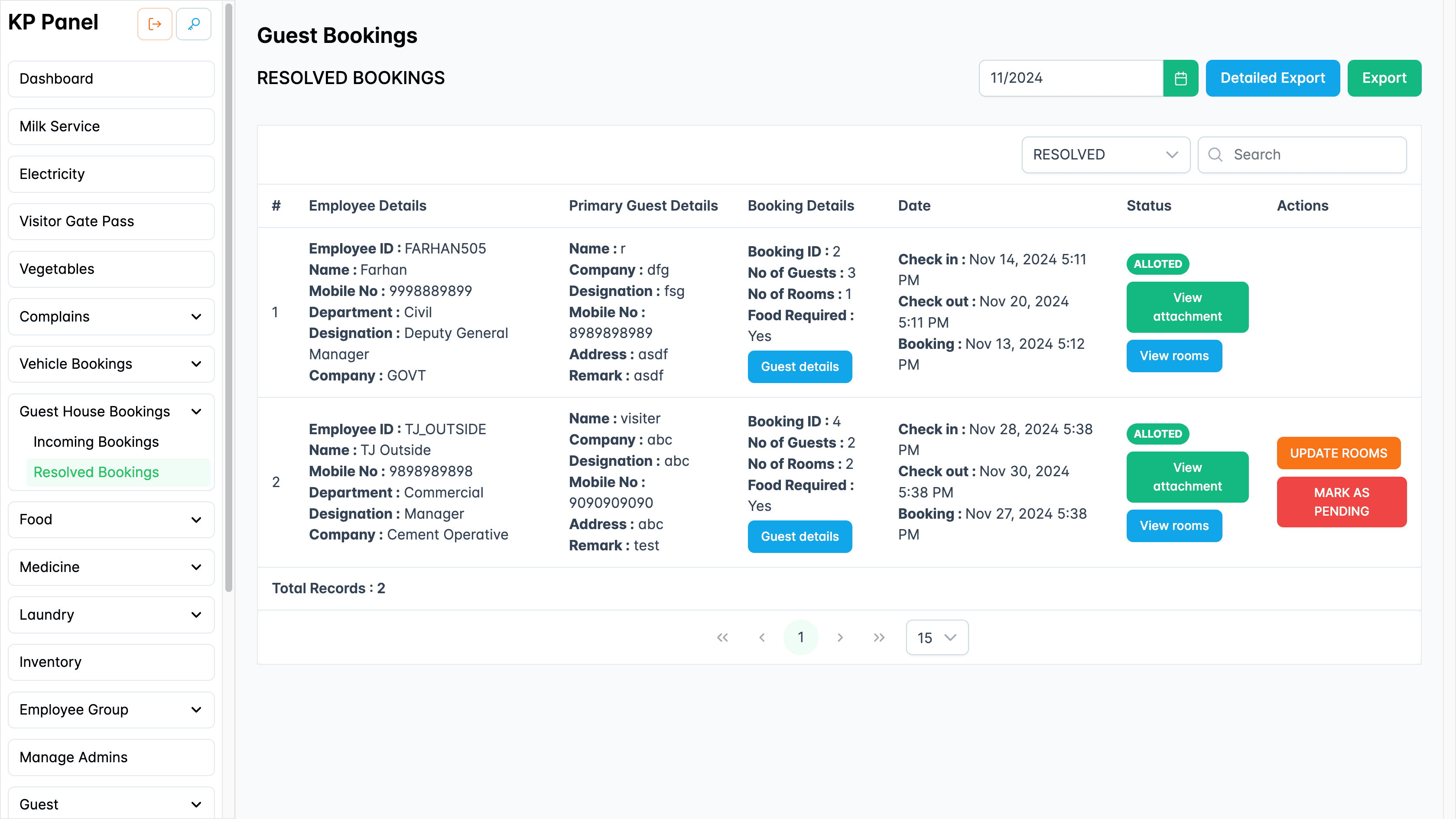 Resolved guest house booking page