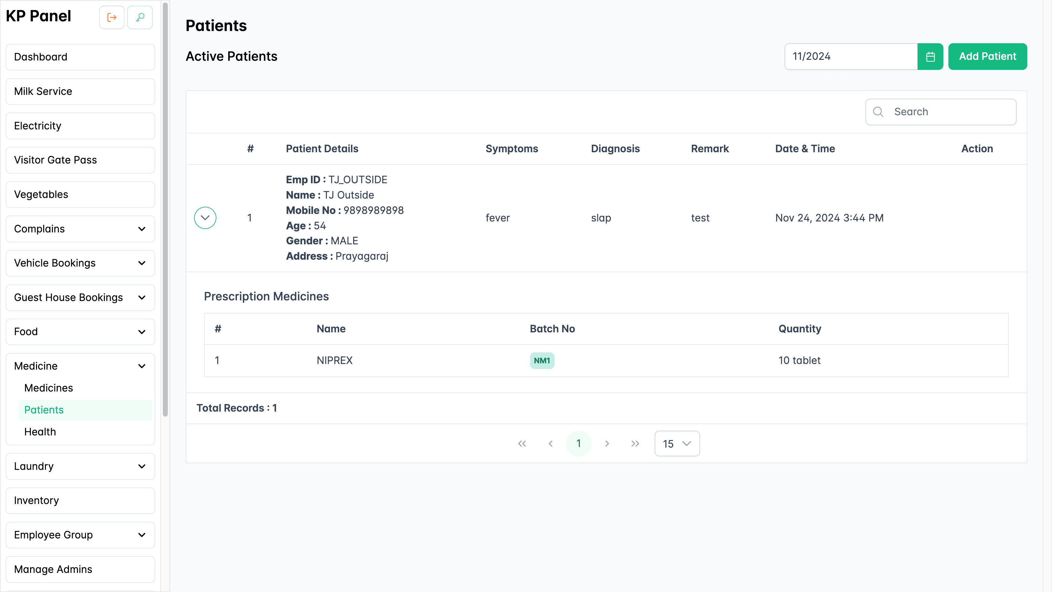 Active patient records