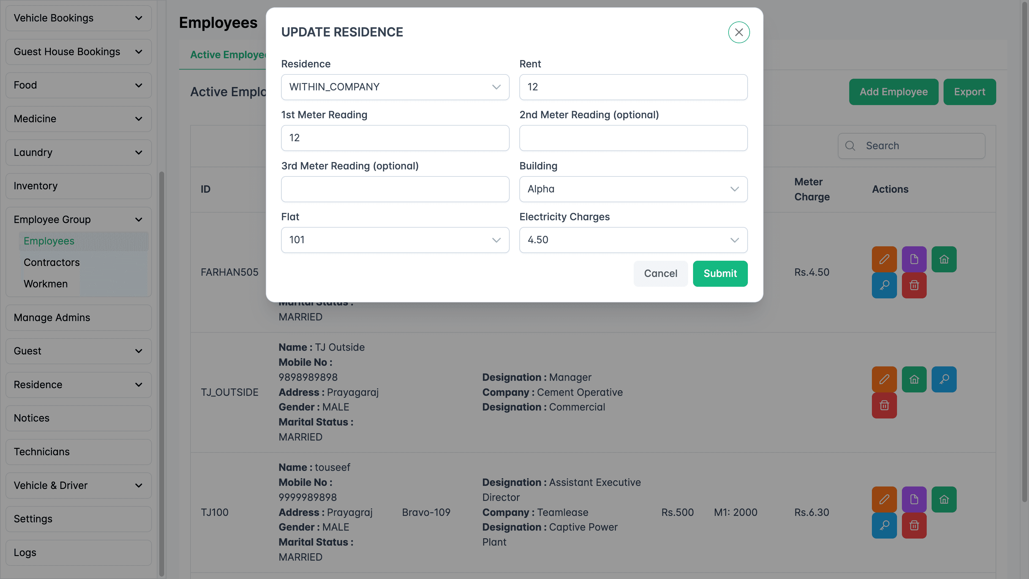 Update employee residence