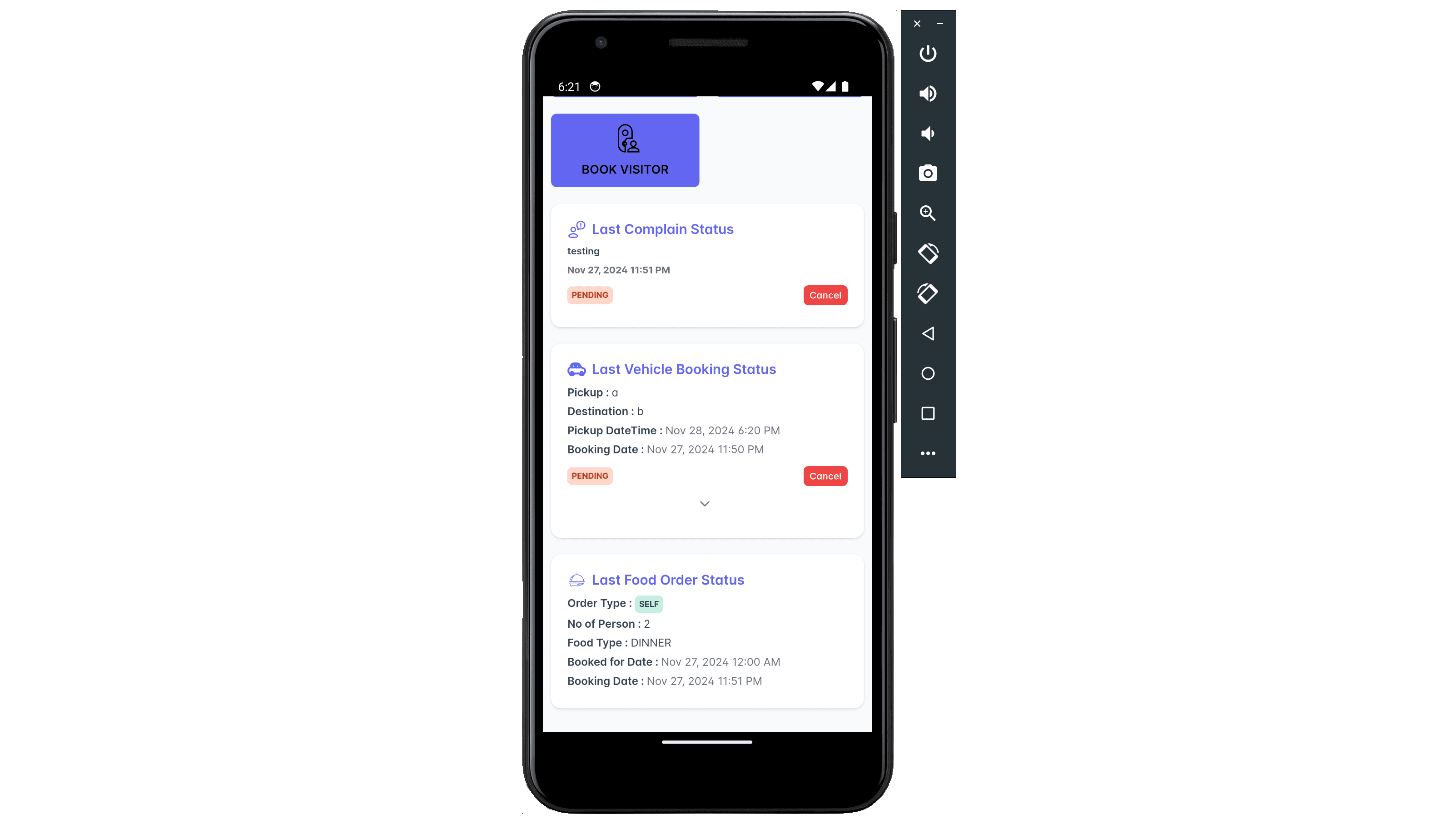 Complain & vehicle booking status
